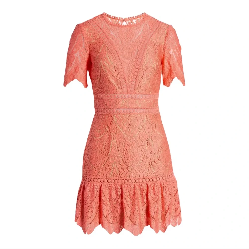 SAYLOR Dress Darian Crochet Lace Cutout Back Mini In Porcelain Rose L NWT - Picture 2 of 13